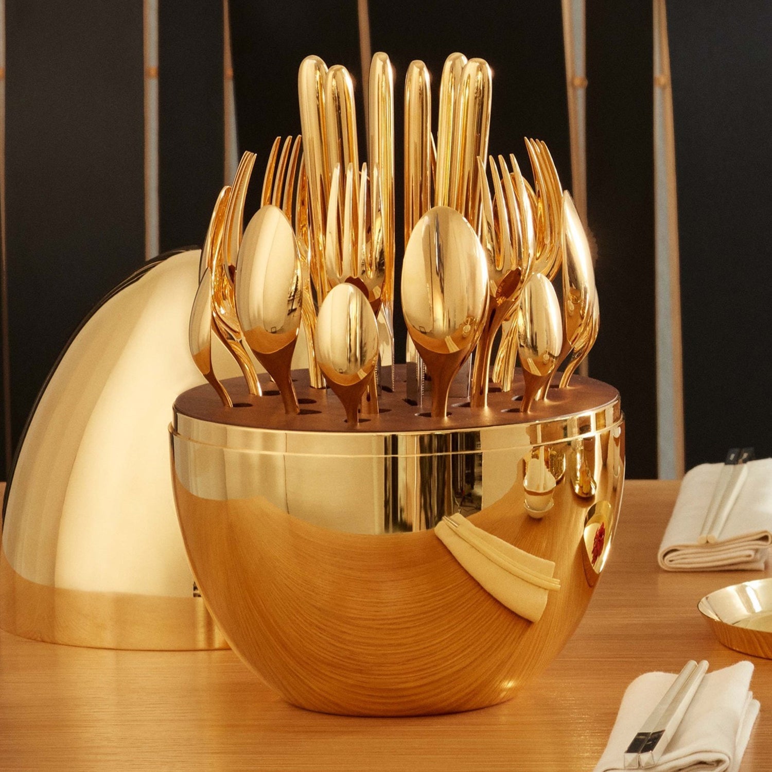 Premium Cutlery Set 24 Pcs with Oval Shaped Stand | Beautiful Stylish Oval Designed Cutlery Sets, Egg-Shaped Luxury Spoon Holder Set (Golden / 24 pcs set) Premium Cutlery Set 24 Pcs with Oval Shaped Stand | Beautiful Stylish Oval Designed Cutlery Sets, Egg-Shaped Luxury Spoon Holder Set (Golden / 24 pcs set)